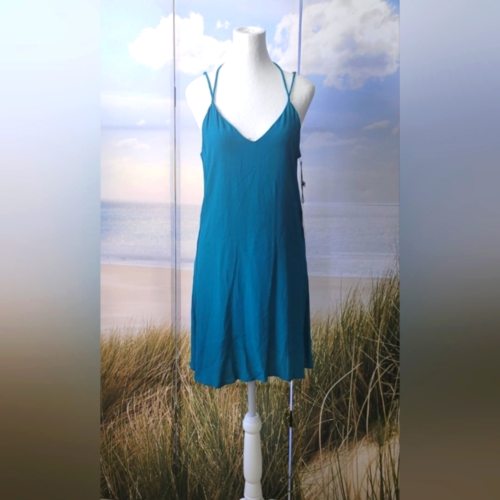 Sexy Open Back Adjustable Spaghetti Straps Turquoise Summer Dress Size S